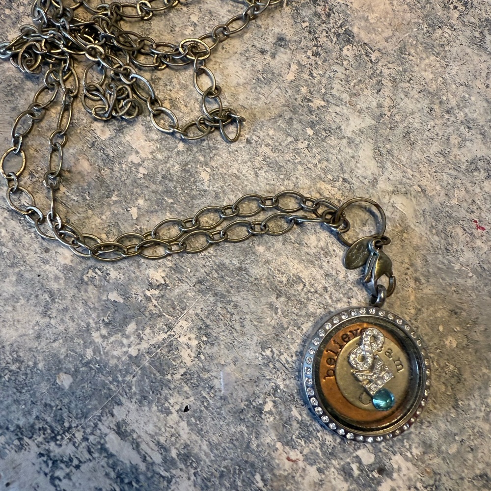 Origami Owl Silver and Gold Believe Pendant Necklace